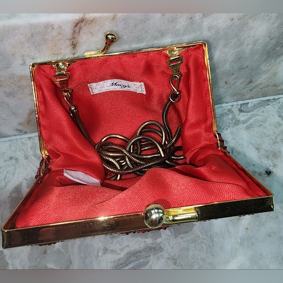 Macy's Red Gold Sequin Evening Clutch Purse Handmade Vintage - Picture 5 of 10